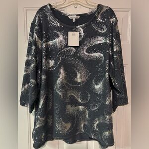 Emily Daniel’s‎ 3/4 Women’s Blouse Top Blue And Silver Size 2X New With Tags